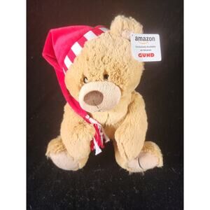NEW Brown 14" Plush Christmas Bear Stuffed Animal Gund Red & White Tasseled Cap